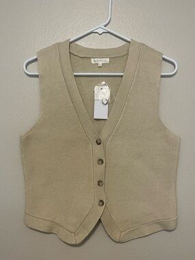 Ultra Flirt Beige V-Neck Button-Front Knit Vest